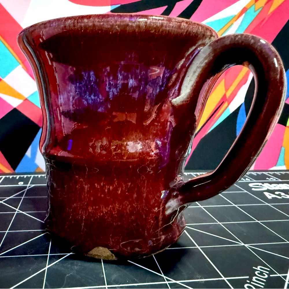 Hand Thrown Studio Art Pottery Mug Artist Signed Unique Drip Glaze One of a Kind